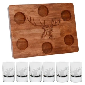 Darčekový set podnos WOOD Jeleň + poháre Spirit Jeleň(1+6 ks)