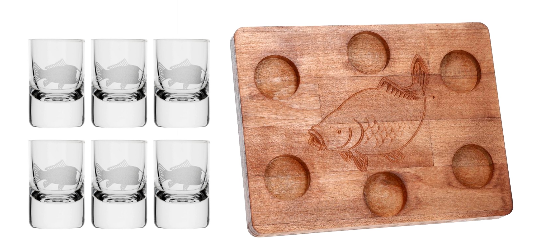 SET Drevená doska FISH + poháre Spirit Ryba (1+6KS)