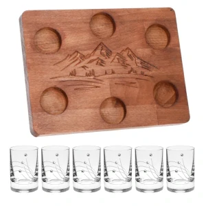 SET Drevená doska Hory / MOUNT + poháre Spirit 30538 Swarovski Crystals (1+6KS)