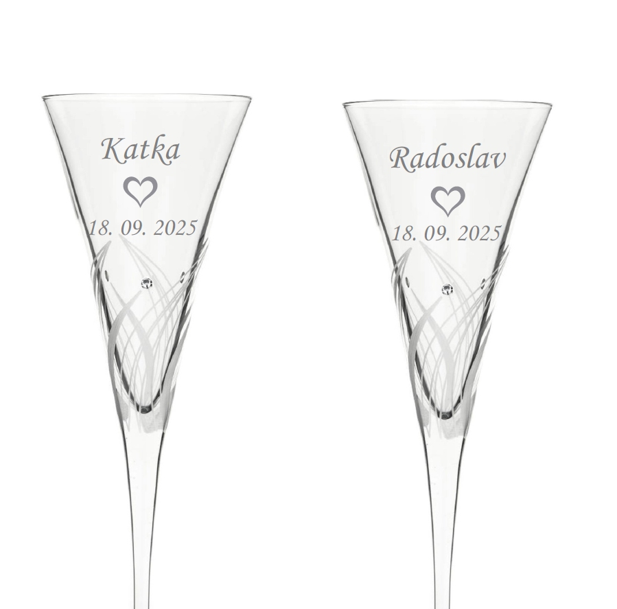 Svadobné poháre na víno s menom a dátumom 200ml dekor 35431 Crystals (2KS)