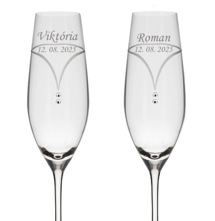 Svadobné poháre s menom a dátumom 210ml dekor 122 Crystals (2KS)