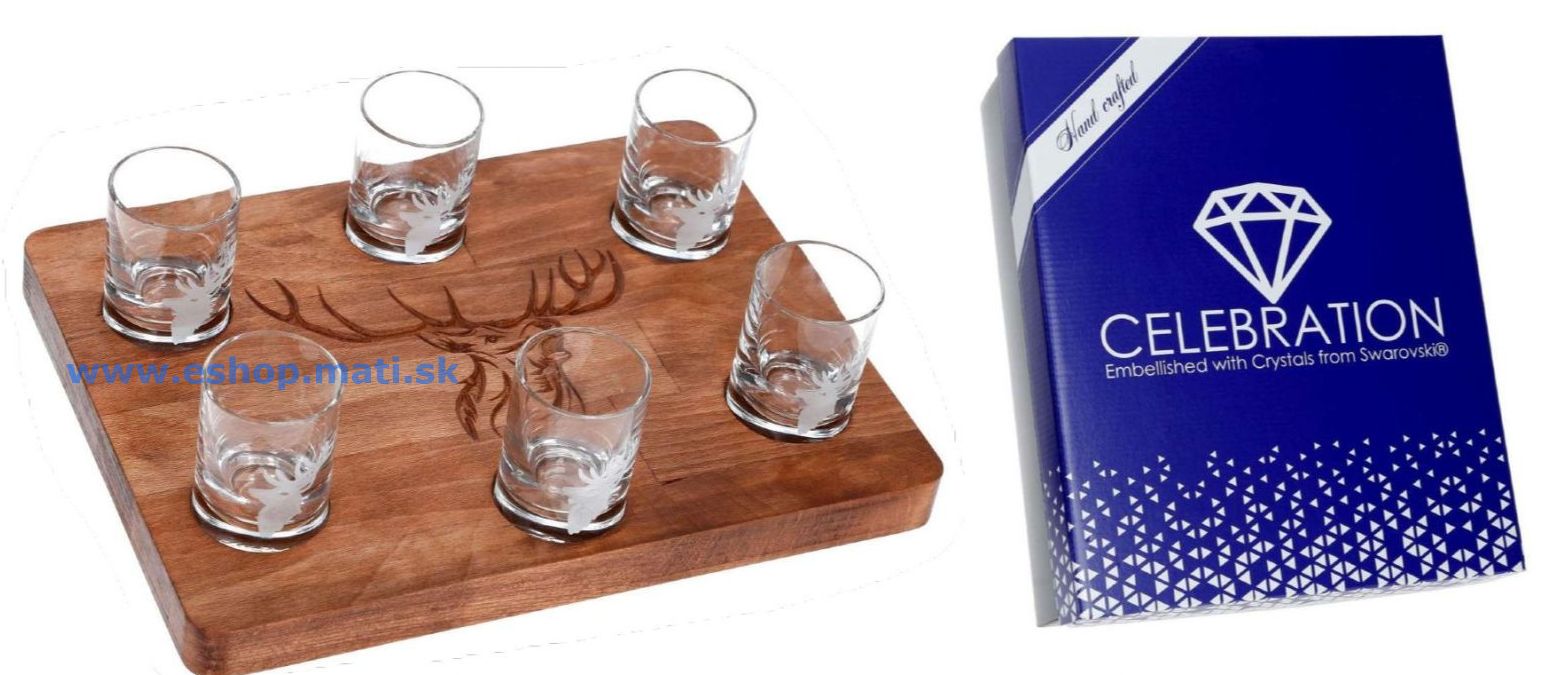SET Drevená doska DEER + poháre Spirit Jeleň (1+6KS)