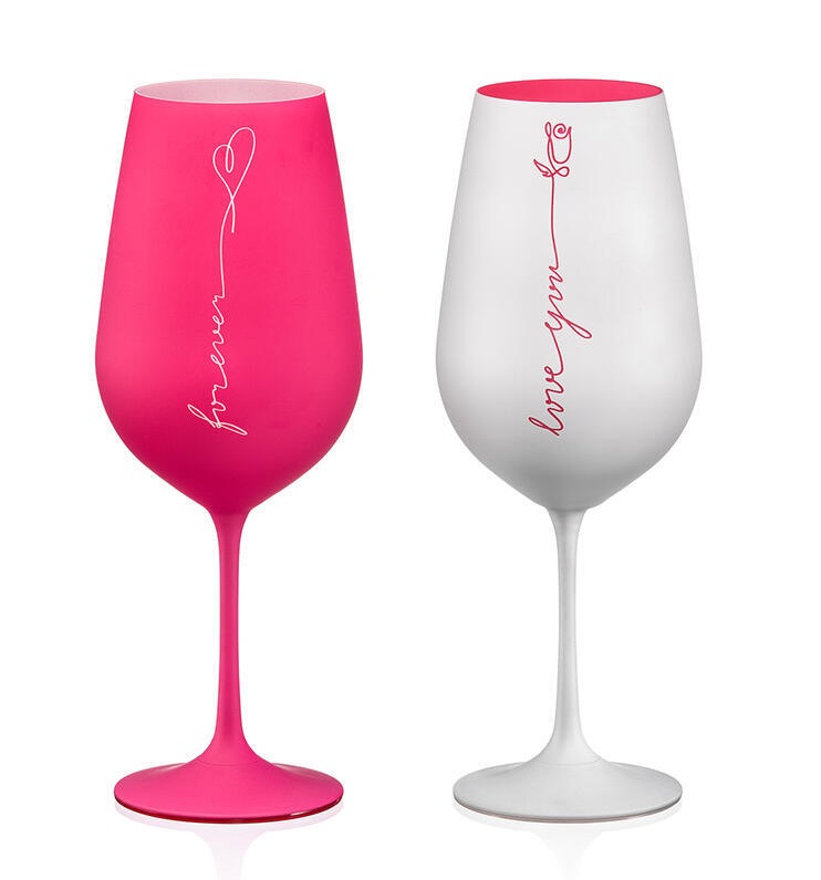Poháre na víno "Ľúbim ťa" Love you ružová+biela 550ml (2ks)