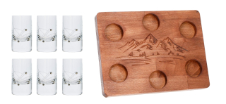 SET Drevená doska Hory / MOUNT + poháre Spirit 27181 Swarovski Crystals (1+6KS)